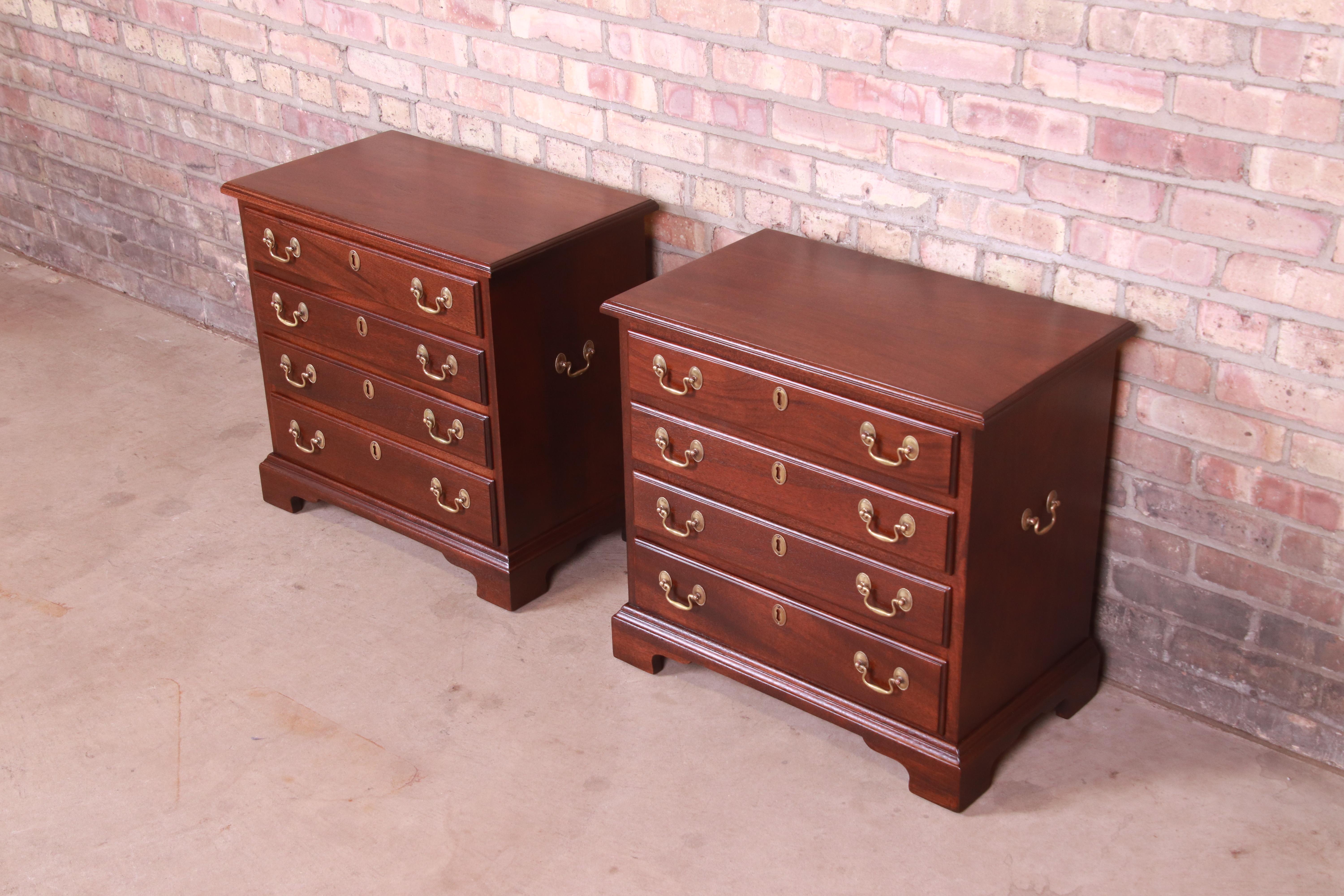 Henkel Harris Georgian Solid Mahogany Bedside Chests, Newly Refinished In Good Condition In South Bend, IN