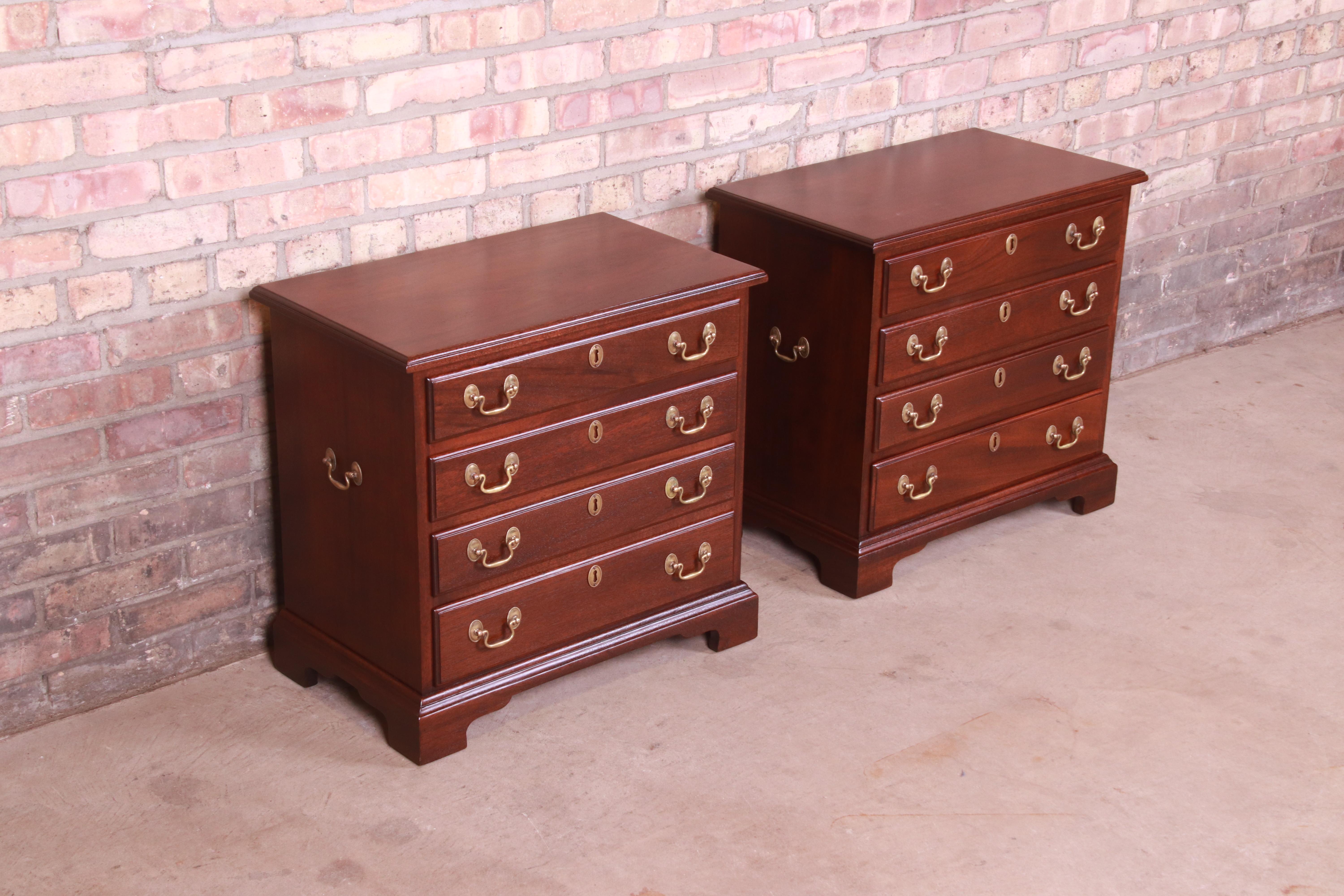 20th Century Henkel Harris Georgian Solid Mahogany Bedside Chests, Newly Refinished
