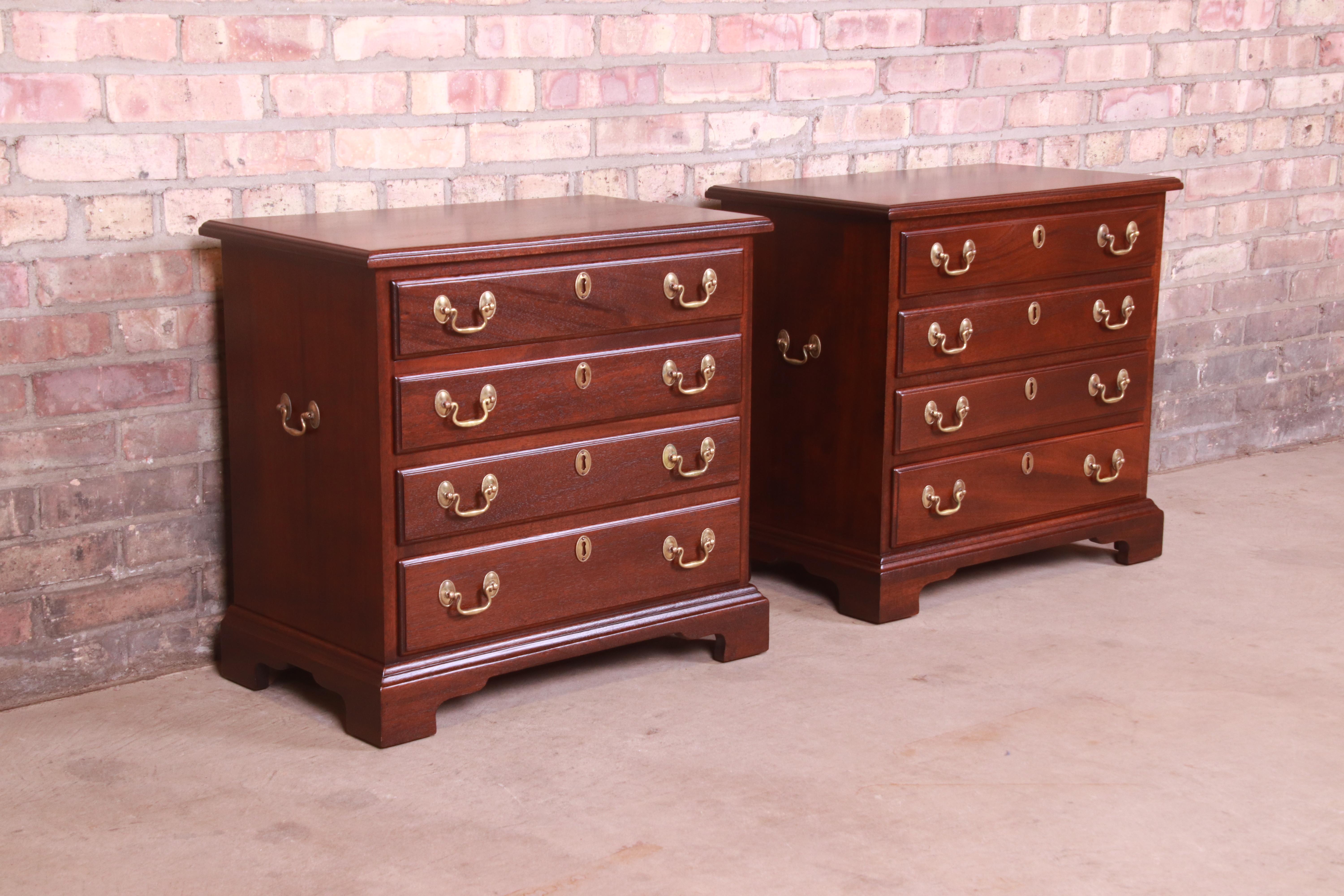 Brass Henkel Harris Georgian Solid Mahogany Bedside Chests, Newly Refinished