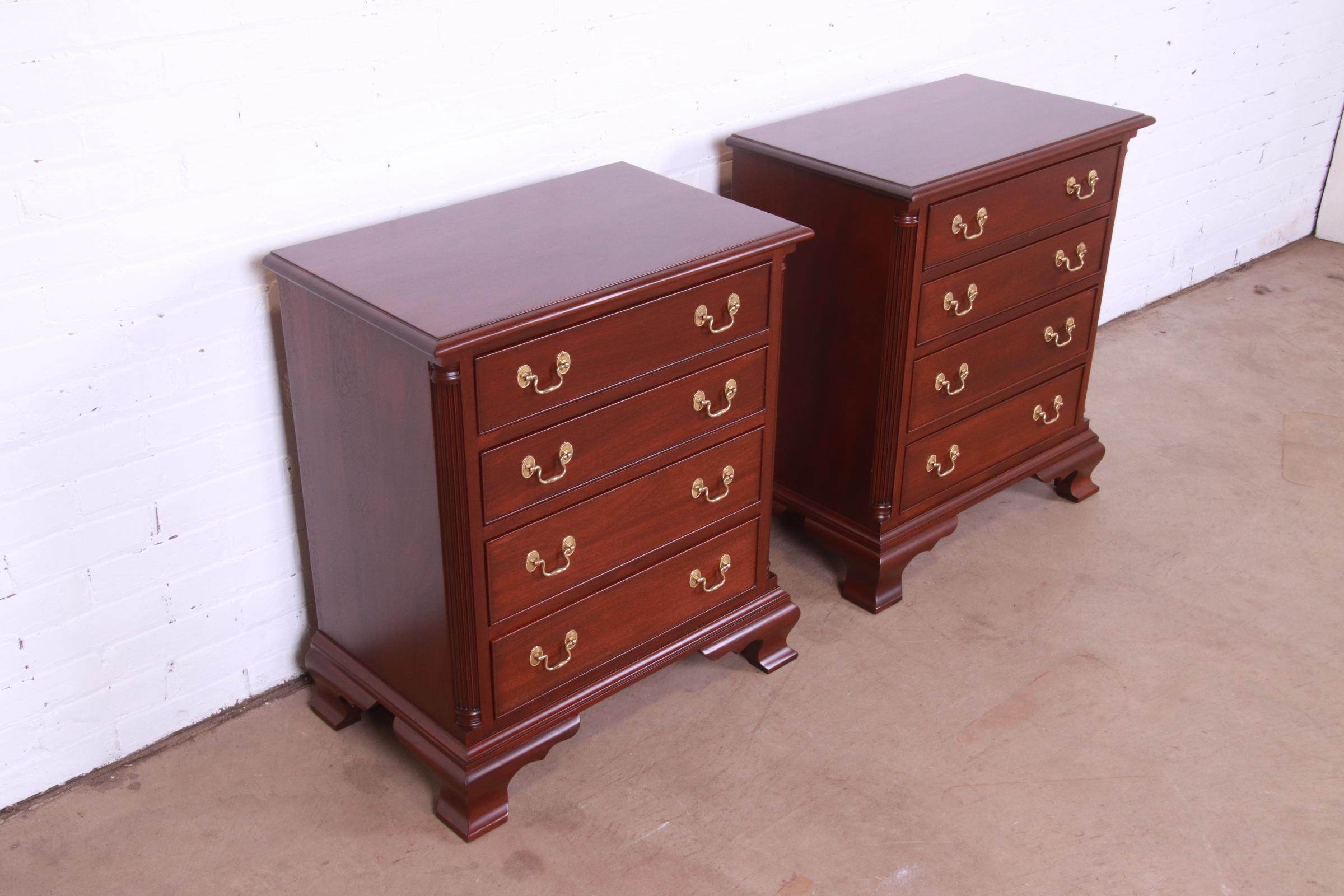 Brass Henkel Harris Georgian Solid Mahogany Bedside Chests, Newly Refinished