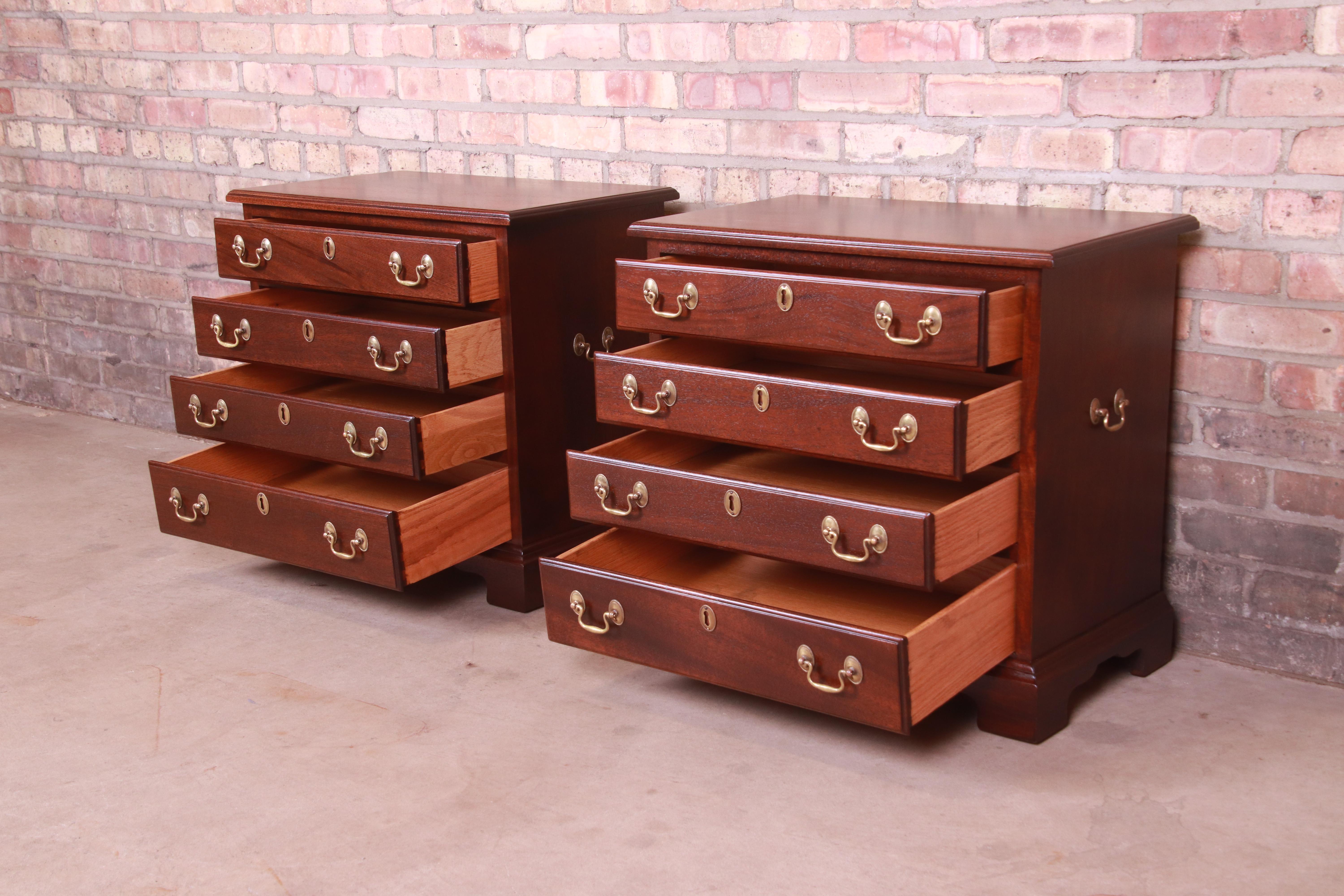 Brass Henkel Harris Georgian Solid Mahogany Bedside Chests, Newly Refinished For Sale