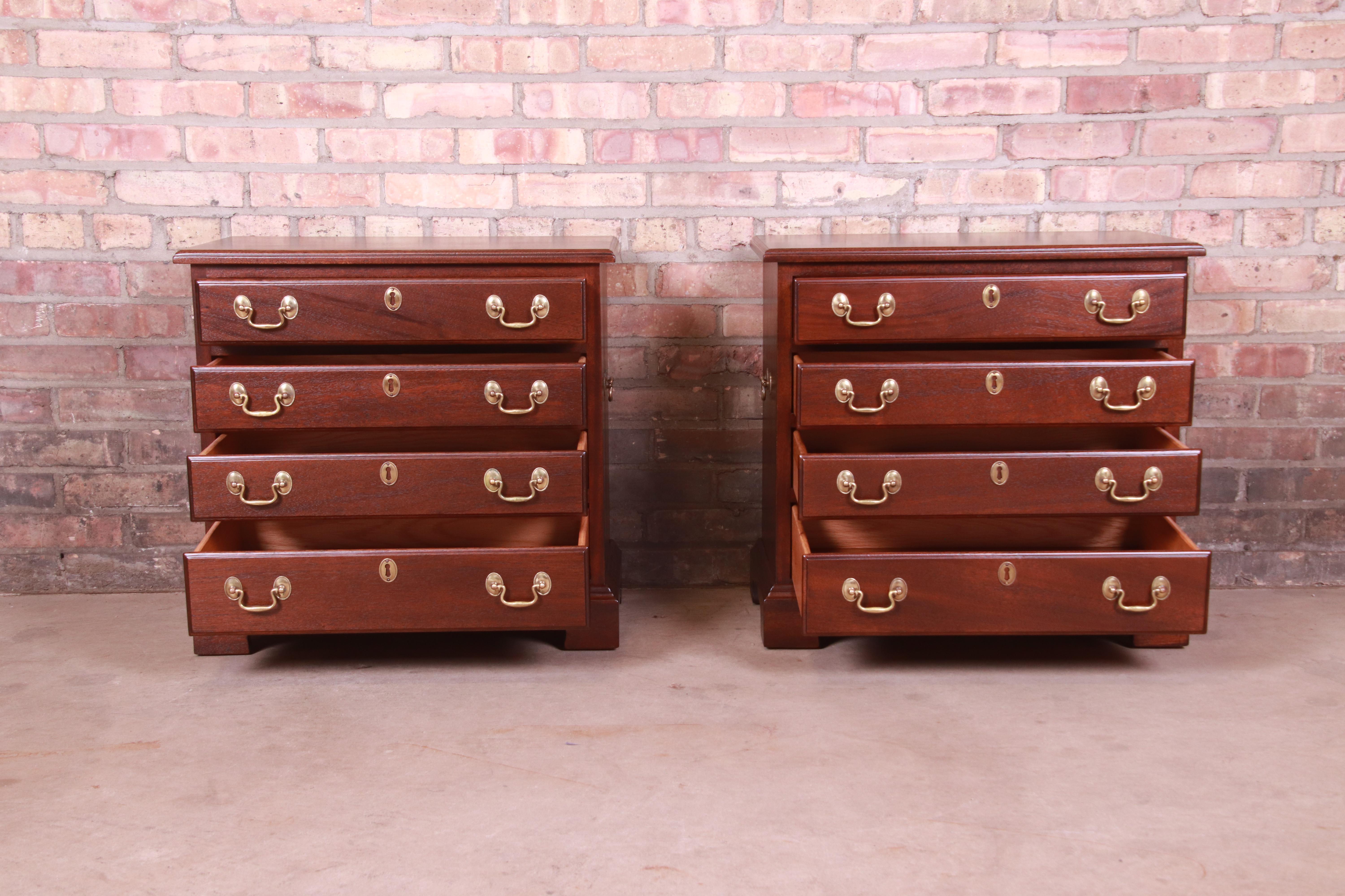 Henkel Harris Georgian Solid Mahogany Bedside Chests, Newly Refinished For Sale 1