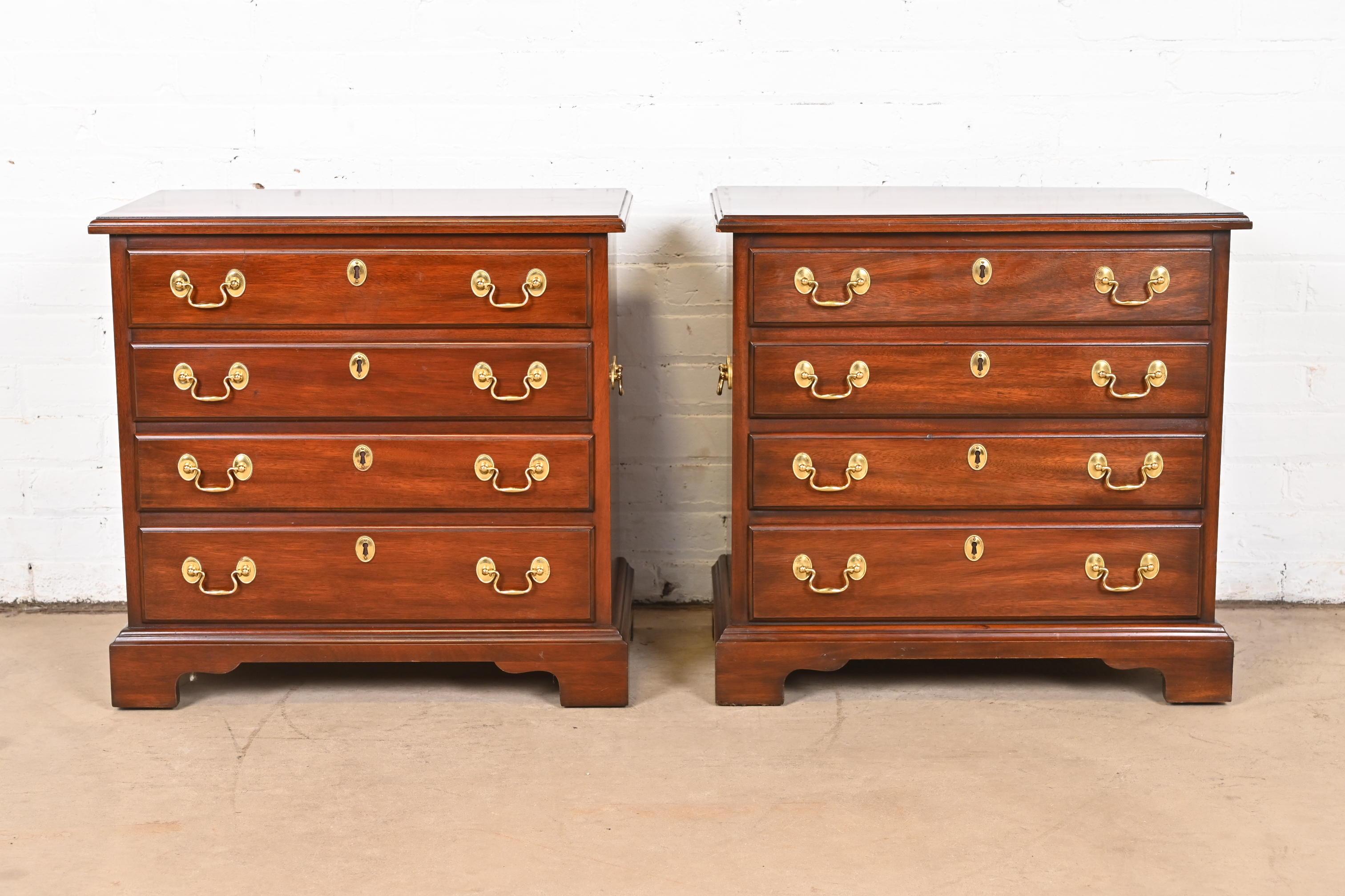 American Henkel Harris Georgian Solid Mahogany Bedside Chests, Pair