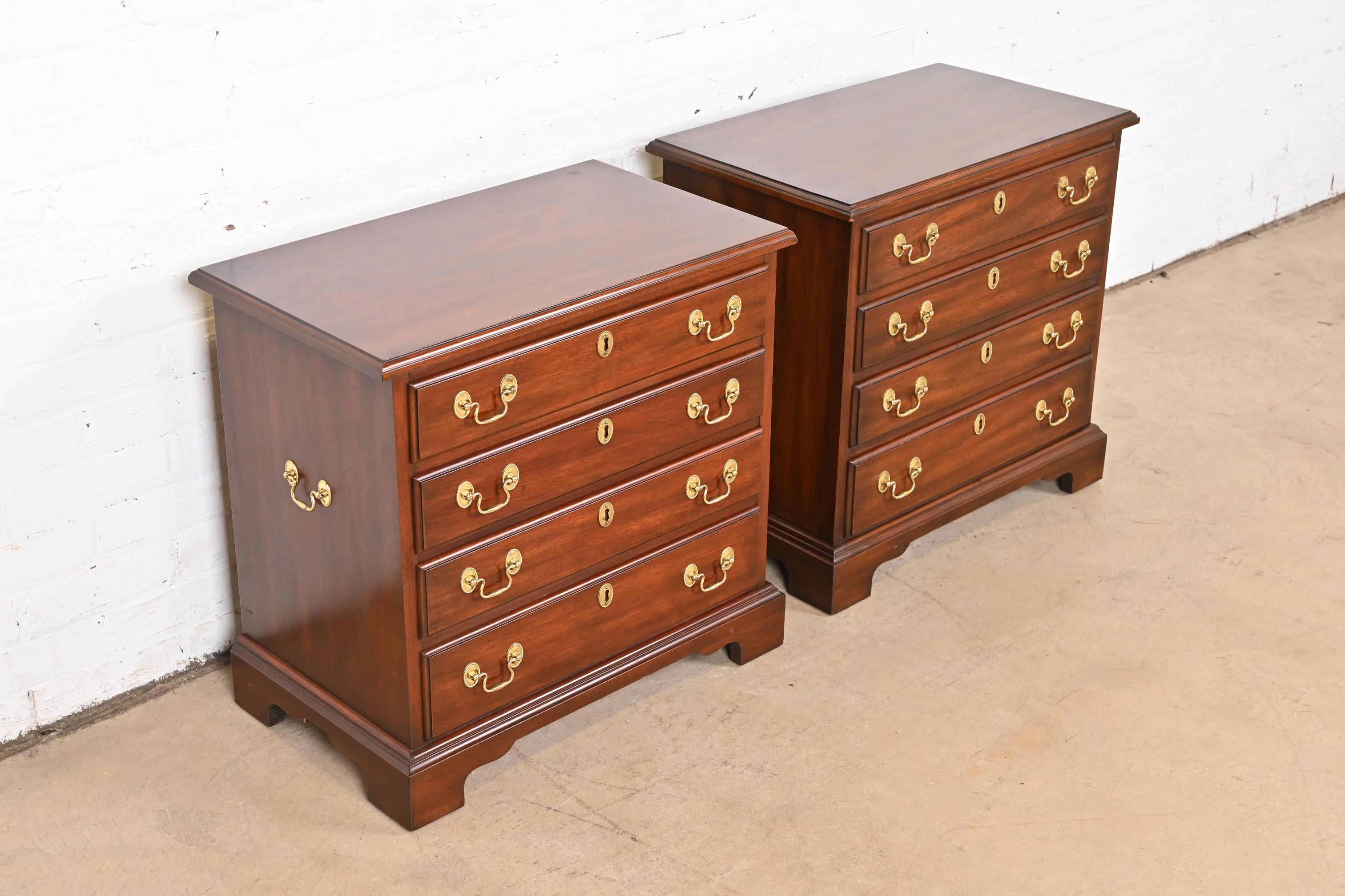 Brass Henkel Harris Georgian Solid Mahogany Bedside Chests, Pair