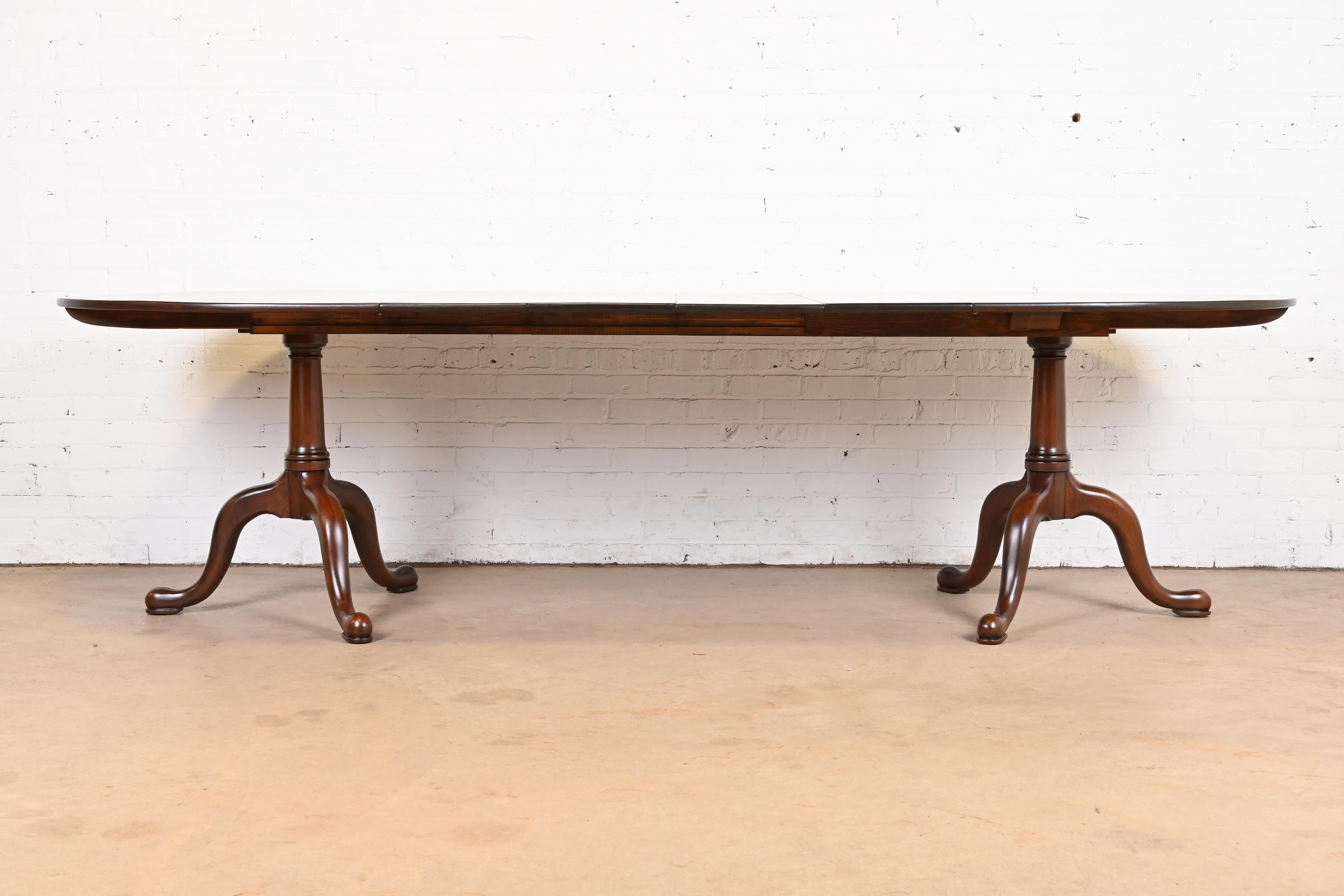 American Henkel Harris Georgian Solid Mahogany Double Pedestal Dining Table, Refinished