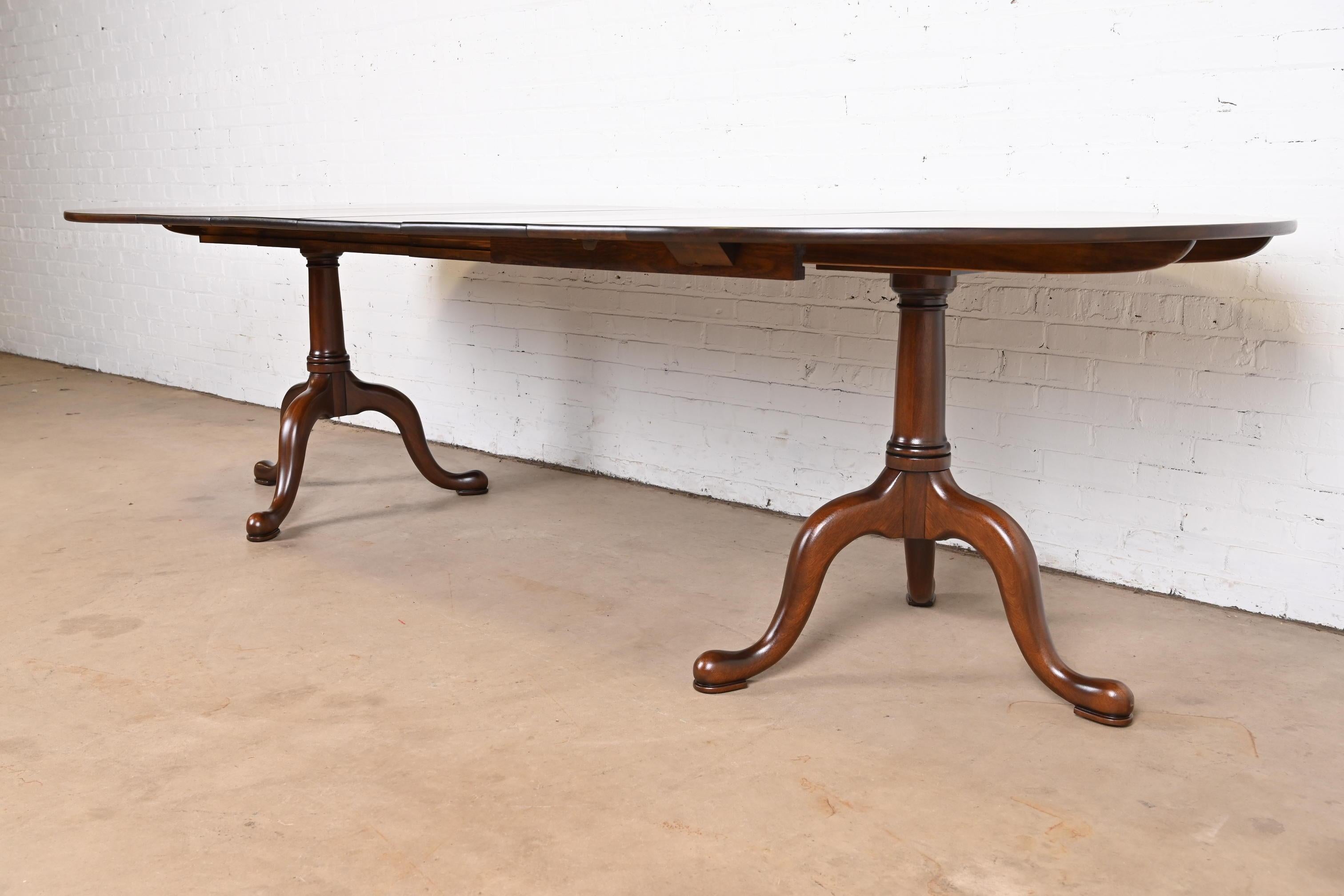 Late 20th Century Henkel Harris Georgian Solid Mahogany Double Pedestal Dining Table, Refinished