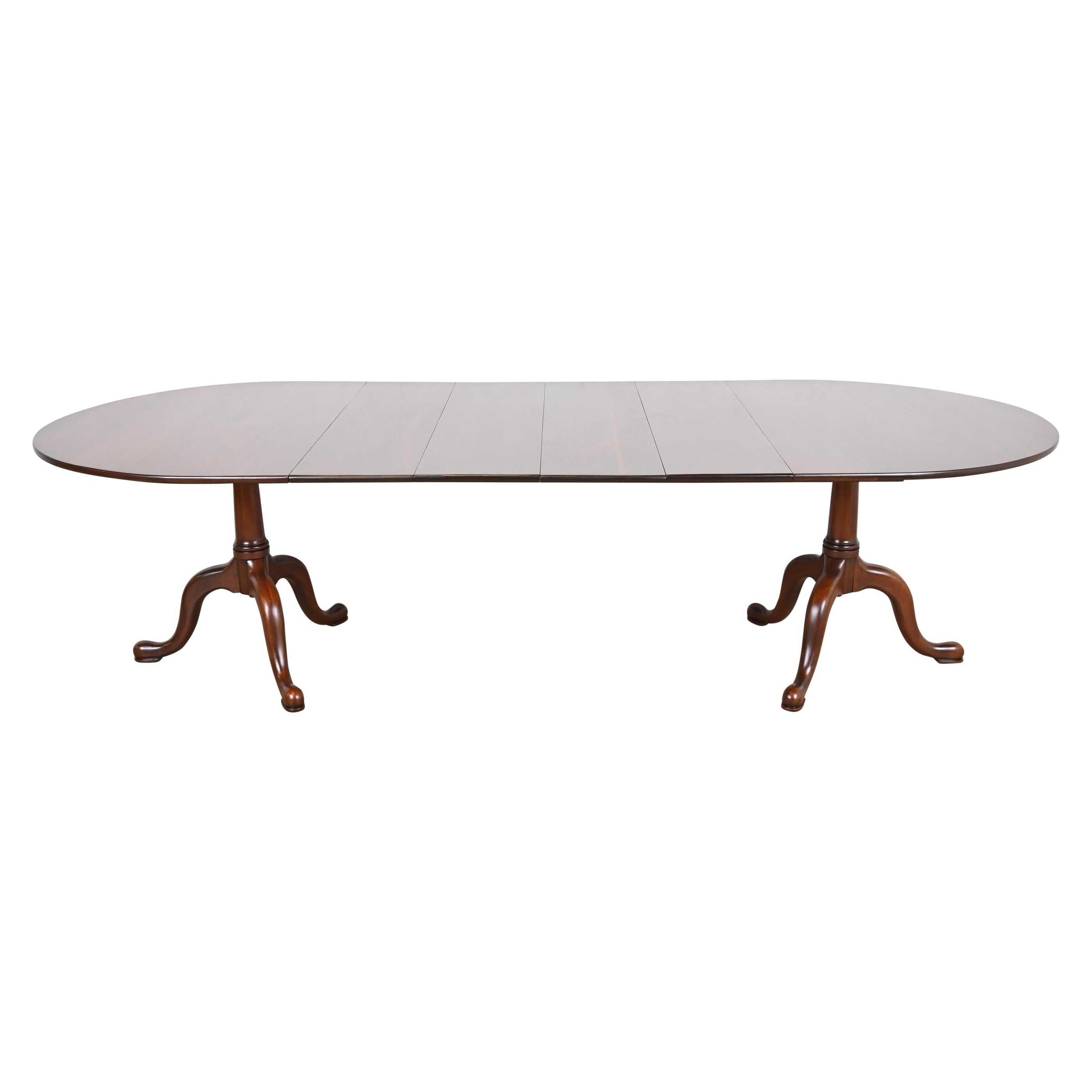 Henkel Harris Georgian Solid Mahogany Double Pedestal Dining Table, Refinished