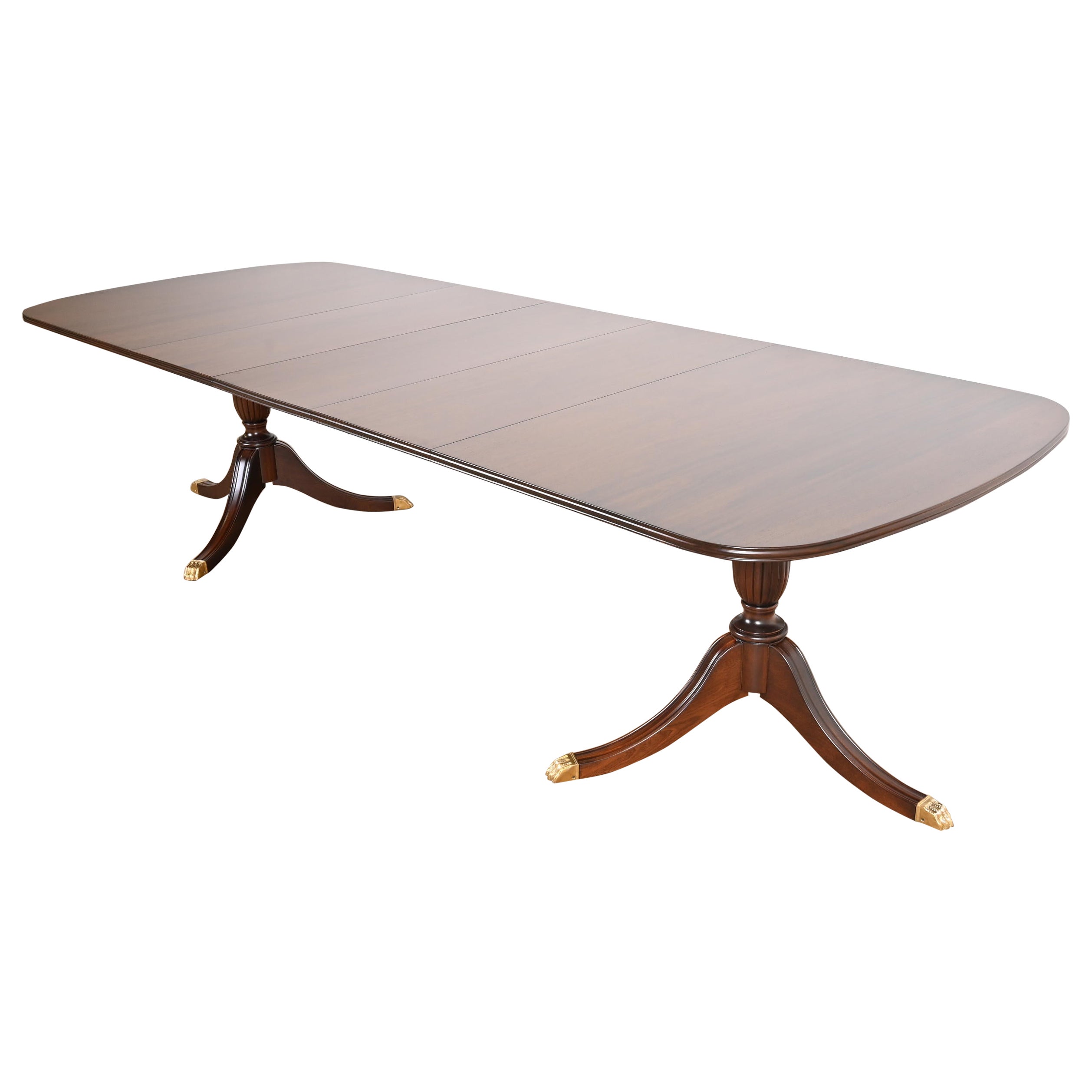 Henkel Harris Georgian Solid Mahogany Double Pedestal Extension Dining Table