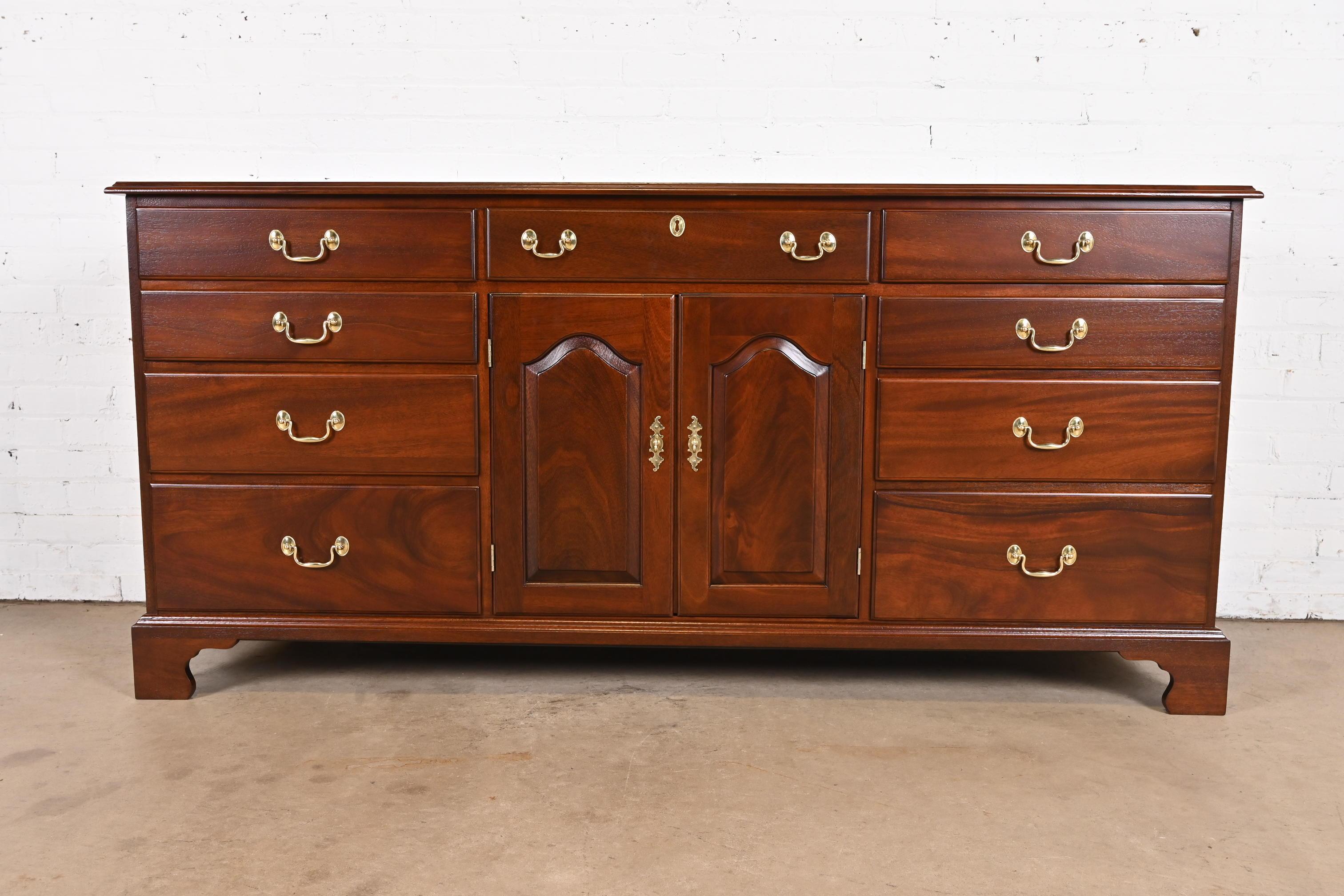 American Henkel Harris Georgian Solid Mahogany Dresser or Credenza, Newly Refinished For Sale