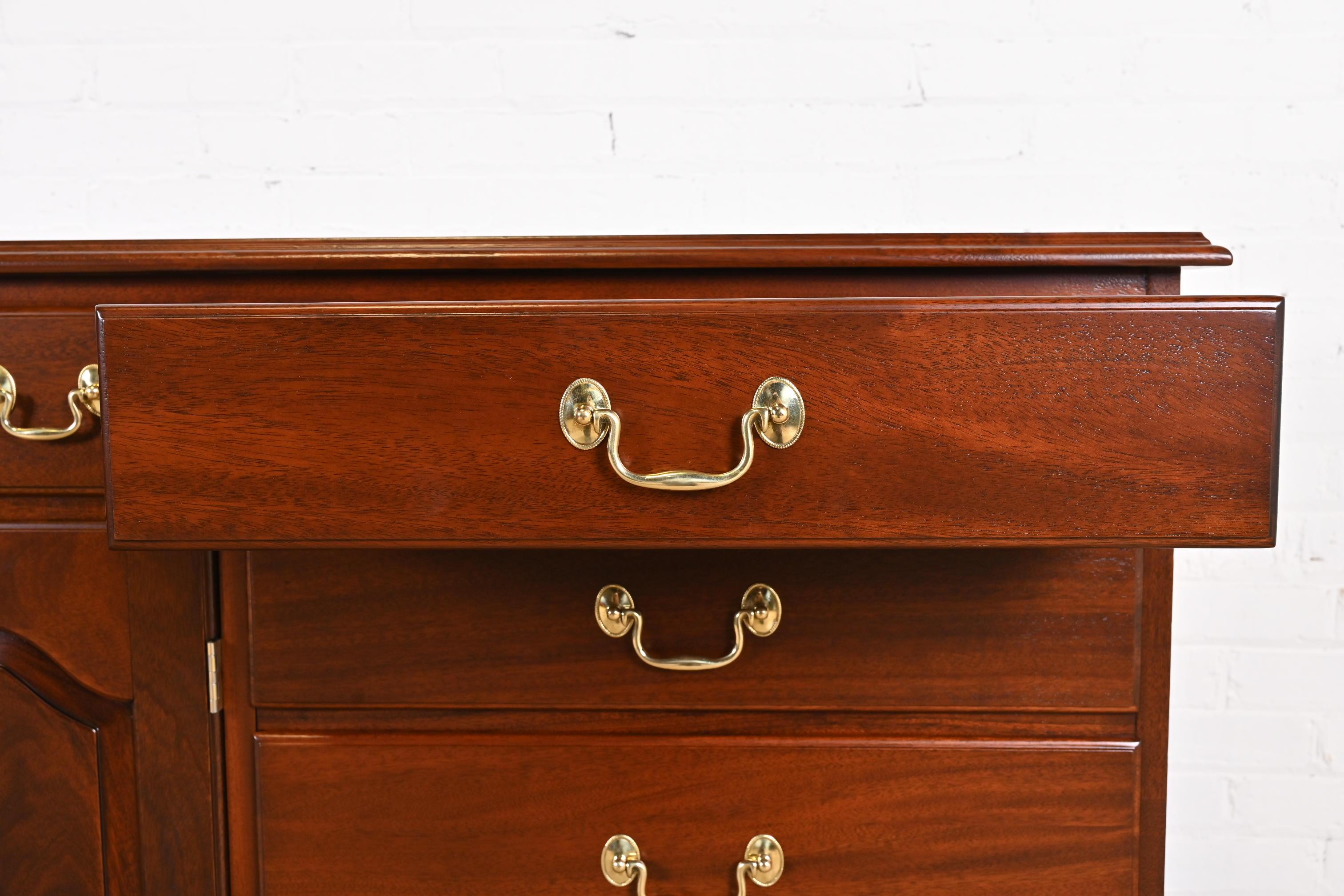 Brass Henkel Harris Georgian Solid Mahogany Dresser or Credenza, Newly Refinished For Sale