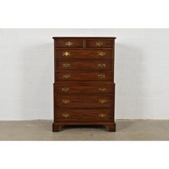 Henkel Harris Georgian Solid Mahogany Eight-Drawer Highboy Dresser, 1960s