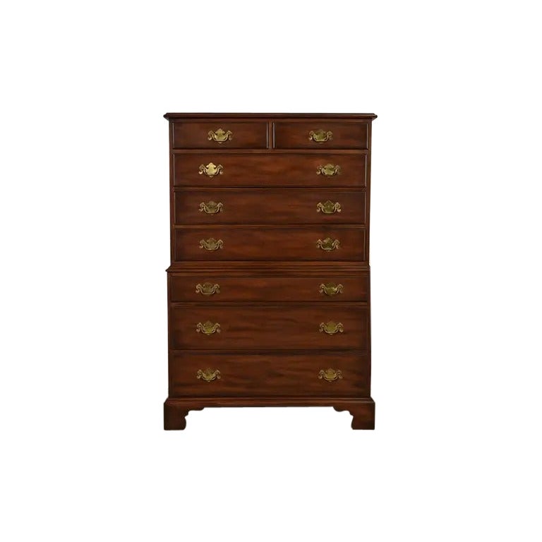 Henkel Harris Georgian Solid Mahogany Eight-Drawer Highboy Dresser, 1960s