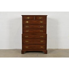 Henkel Harris Georgian Solid Mahogany Eight-Drawer Highboy Dresser, 1960s
