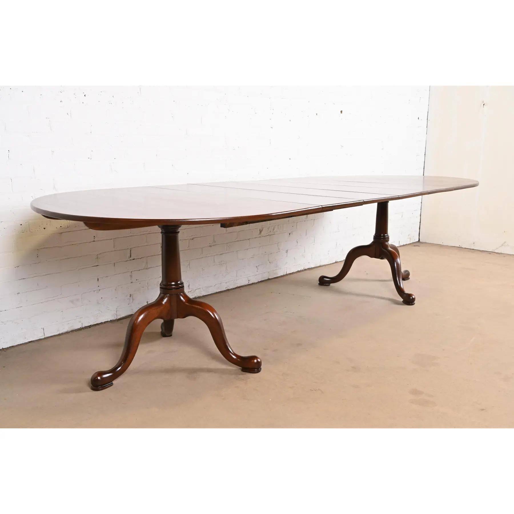 Late 20th Century Henkel Harris Georgian Solid Cherry Extension Dining Table, Newly Refinished For Sale