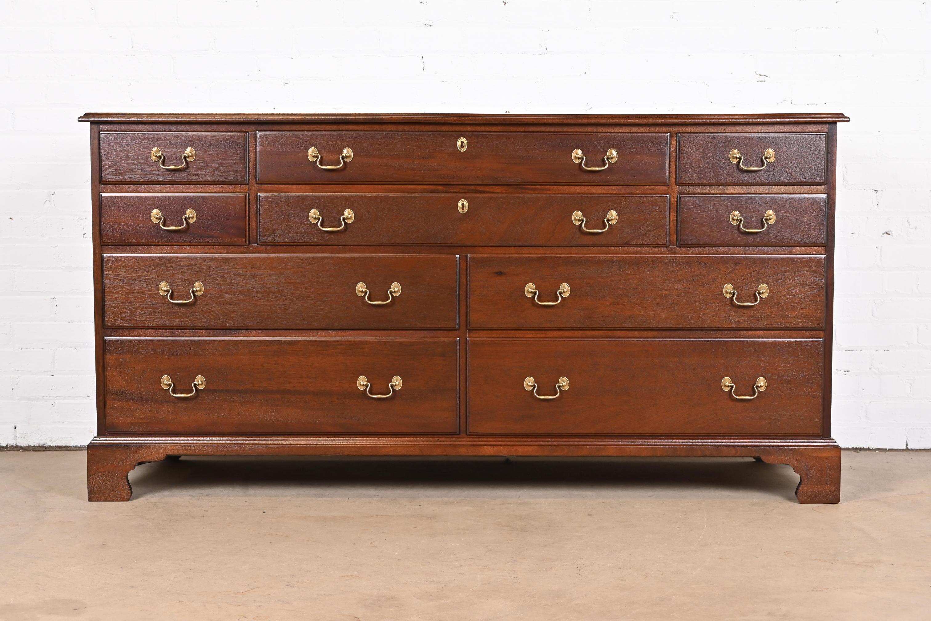 American Henkel Harris Georgian Solid Mahogany Ten-Drawer Dresser, Newly Refinished