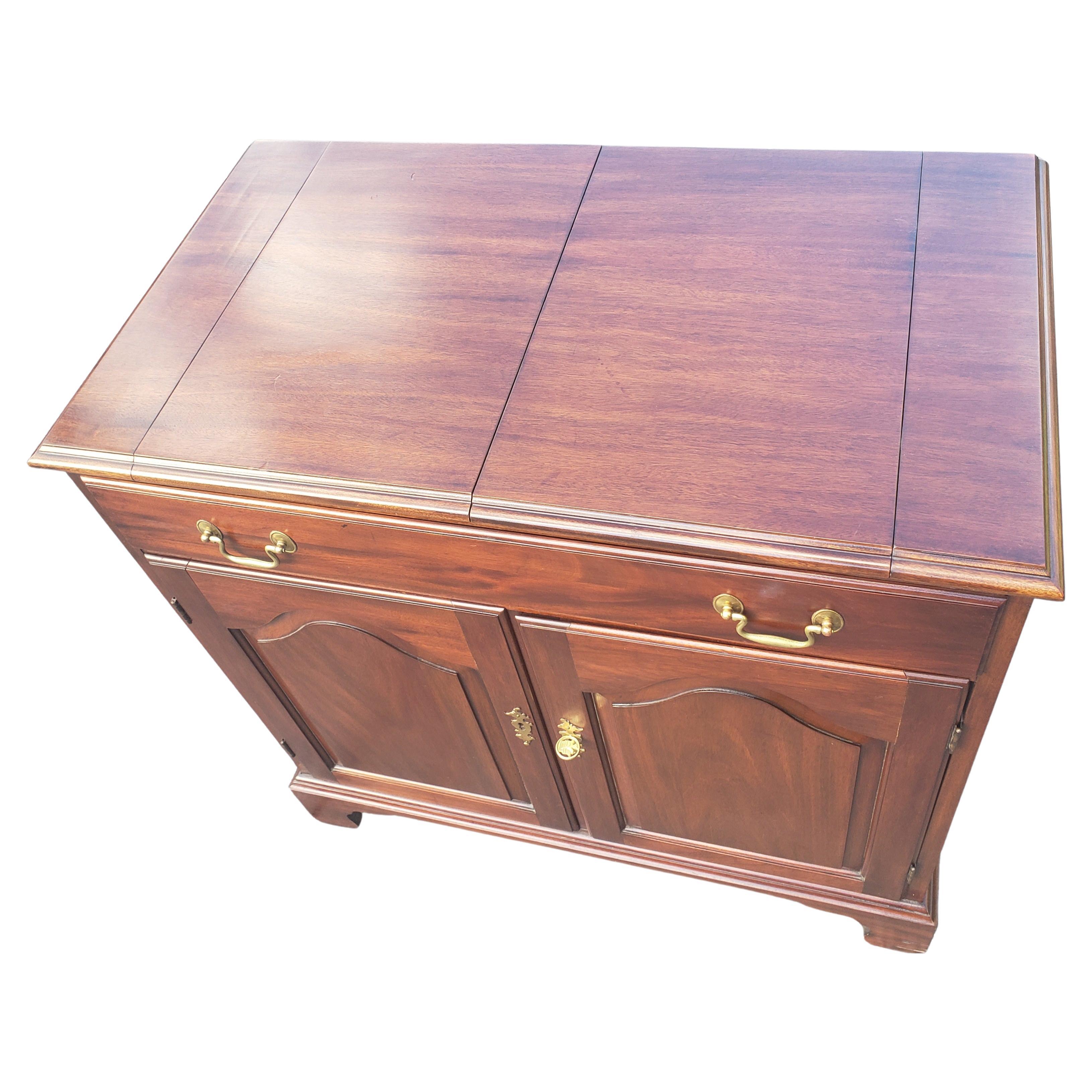 Woodwork Henkel Harris Mahogany Flip Top Rolling Buffet Server and Dry Bar Cabinet