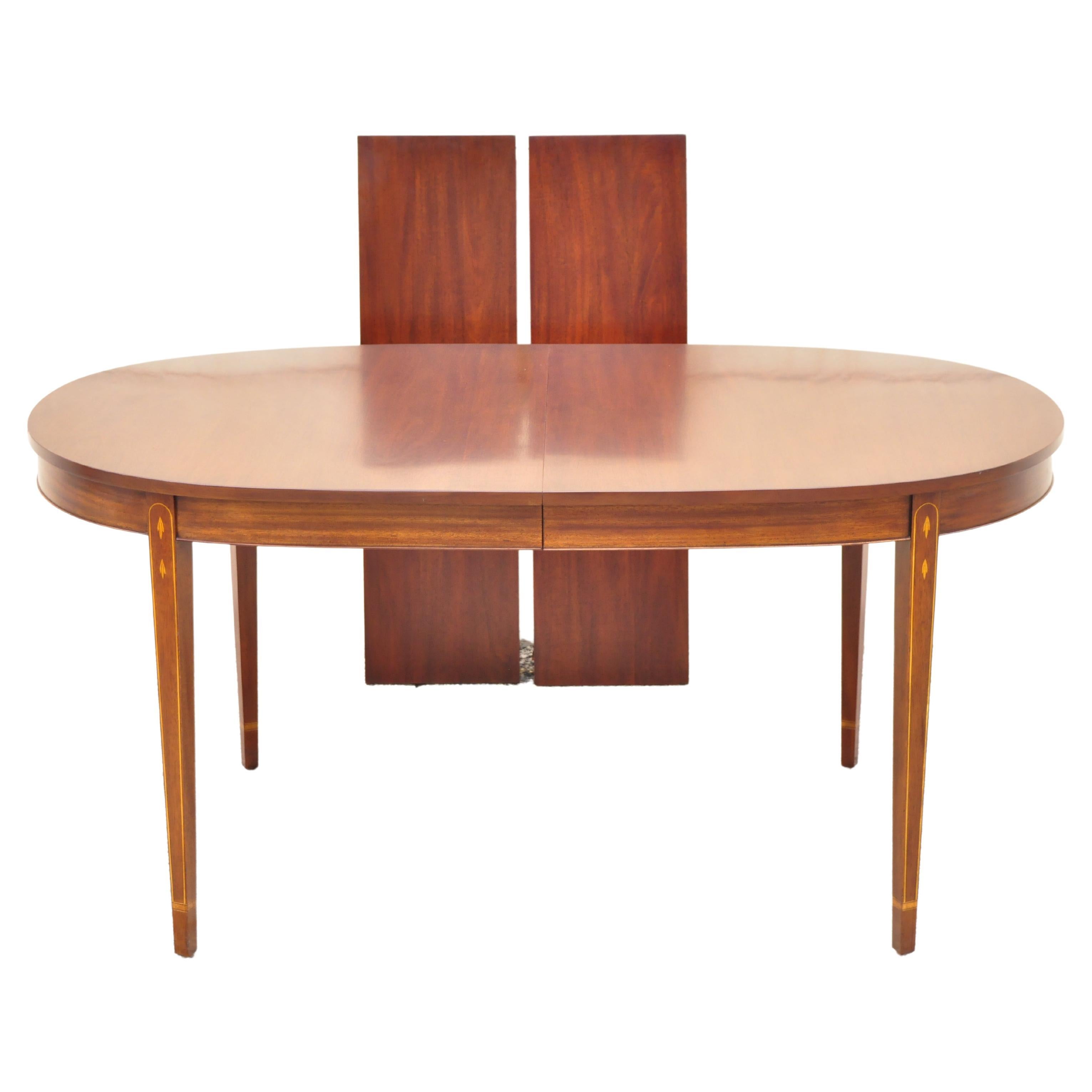 Henkel Harris Oval Mahogany Dining Room Table with Inlaid Legs and Two Leaves