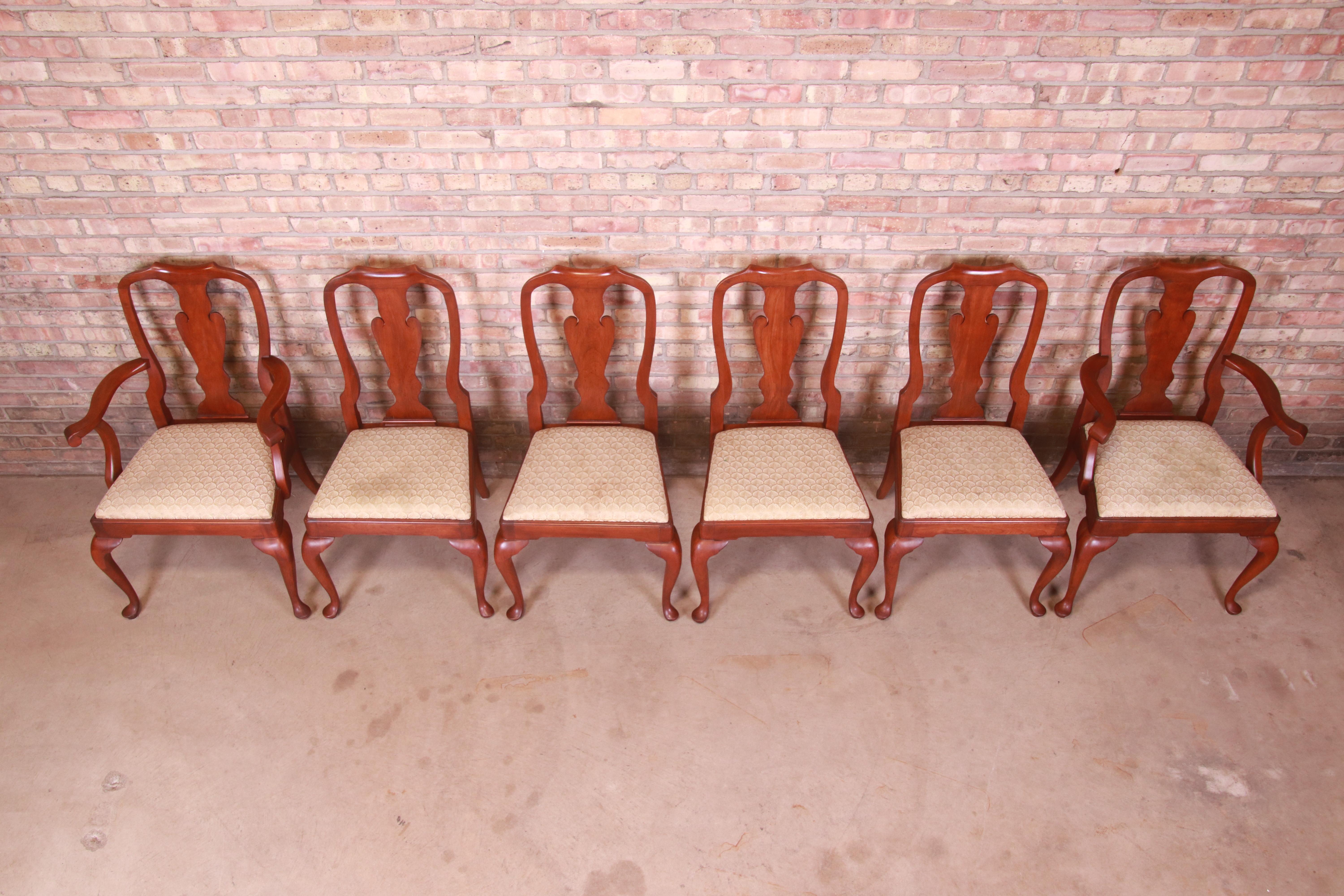 Henkel Harris Queen Anne Cherry Wood Fiddle Back Dining Chairs, Set of Six 2
