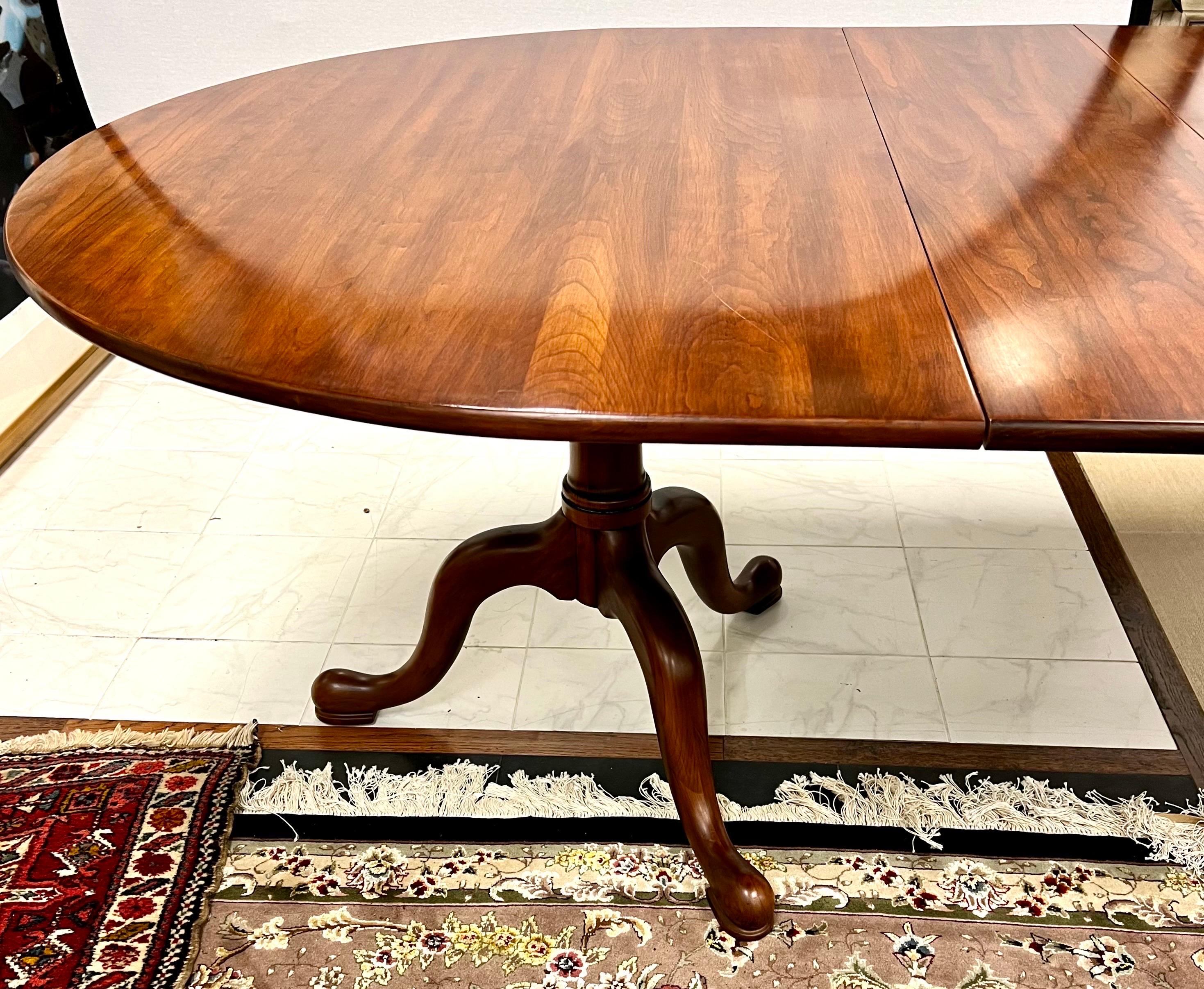 20th Century Henkel Harris Queen Anne Double Pedestal Cherry Dining Room Table Expandable 