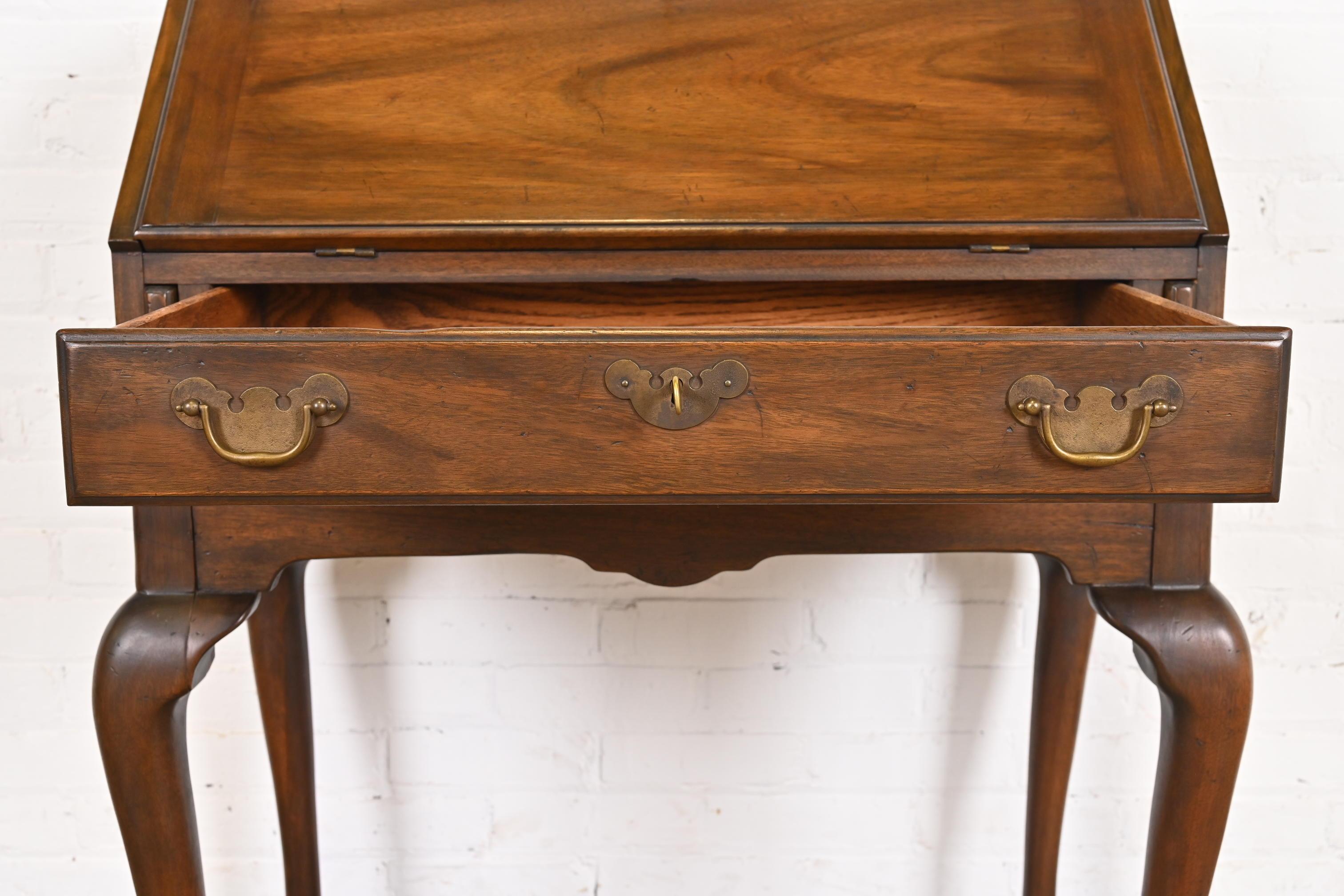 Brass Henkel Harris Queen Anne Lady Astor Solid Mahogany Slant Front Writing Desk For Sale