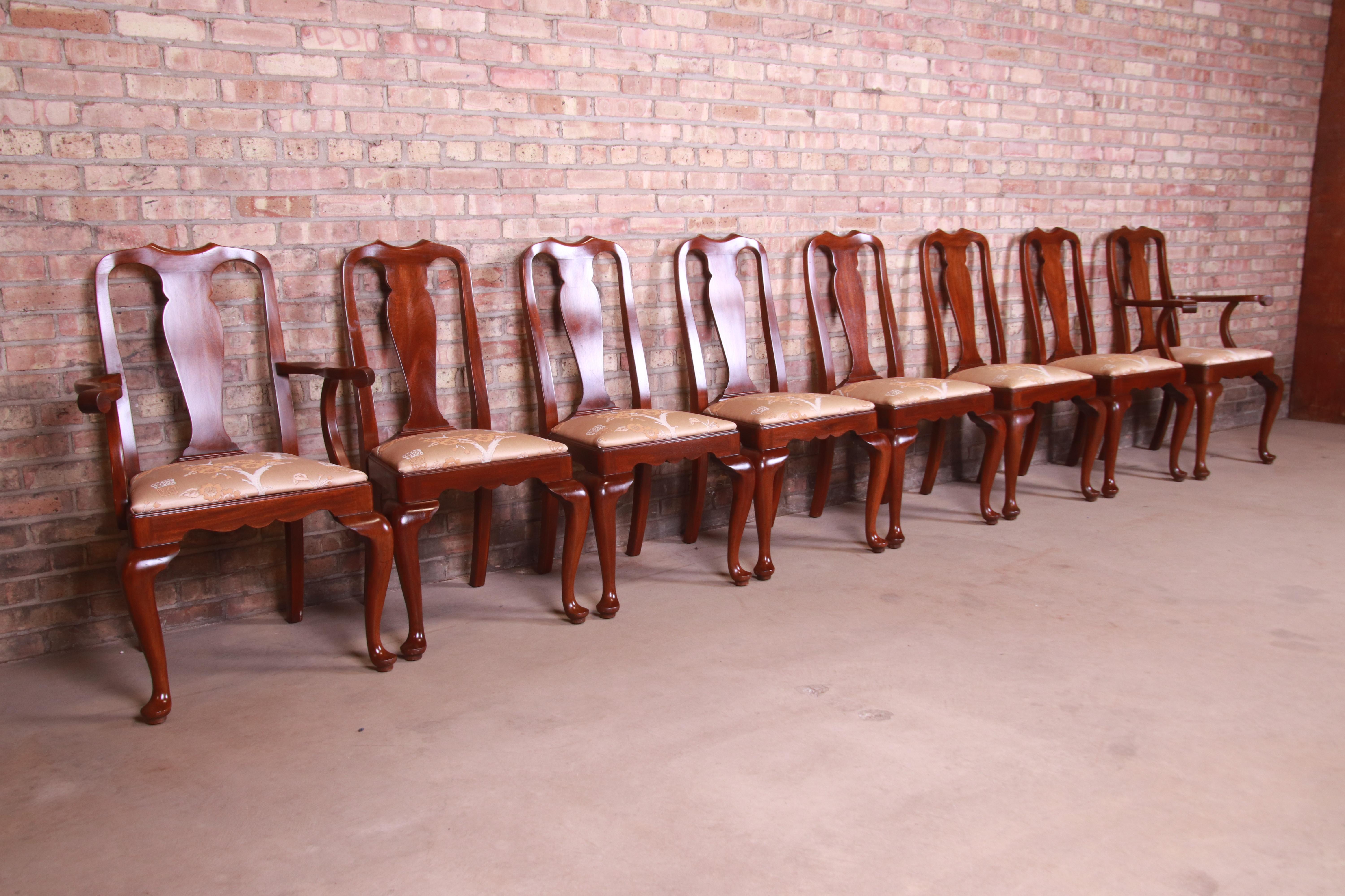 Upholstery Henkel Harris Queen Anne Mahogany Dining Chairs, Set of Eight