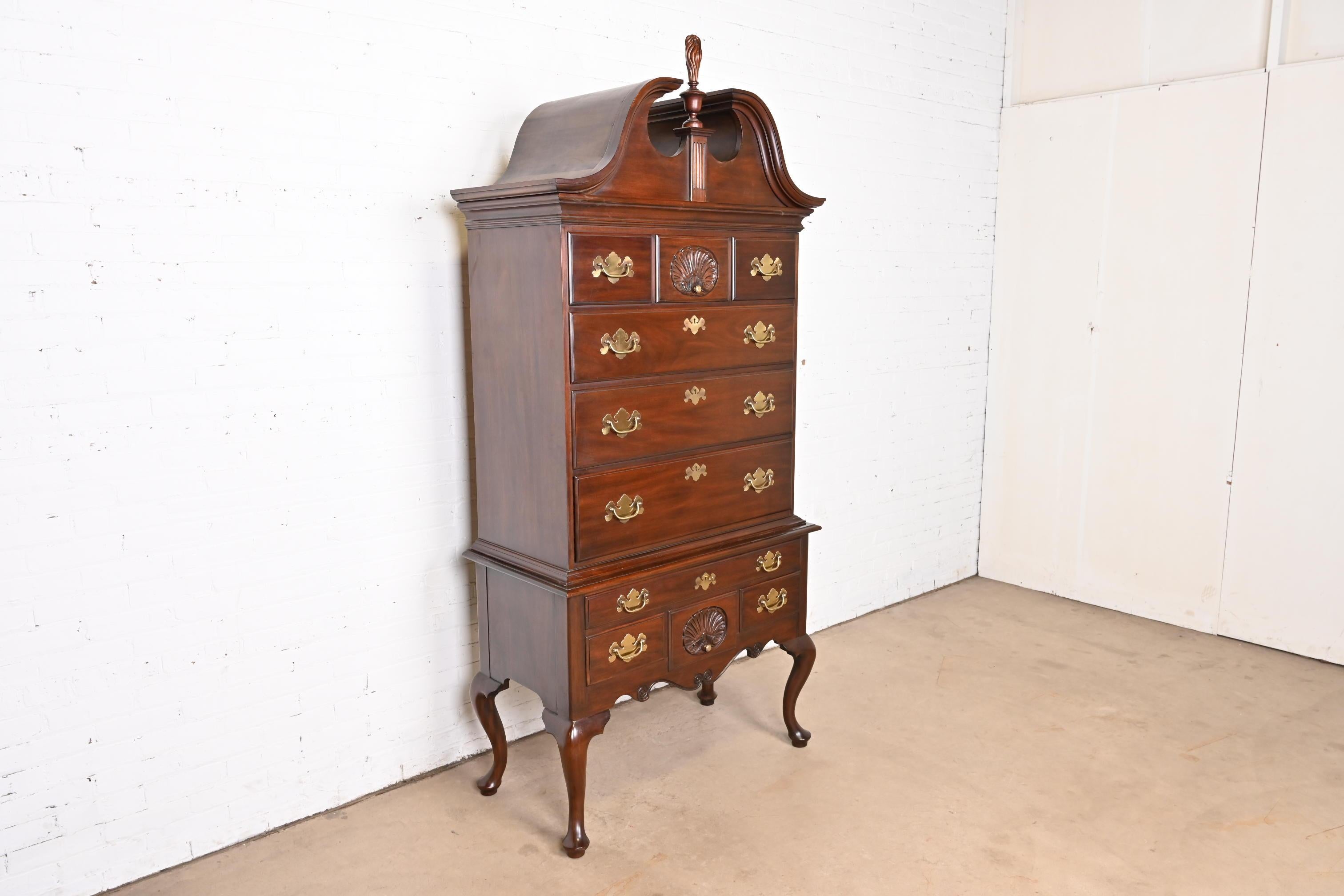 Late 20th Century Henkel Harris Queen Anne Mahogany Highboy Dresser, 1977 For Sale