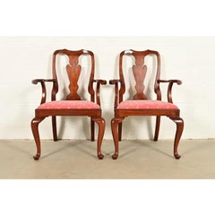 Henkel Harris Queen Anne Solid Cherry Wood Armchairs, Pair