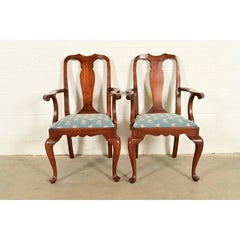 Henkel Harris Queen Anne Solid Cherry Wood Armchairs, Pair