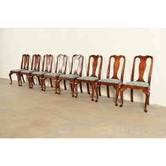 Henkel Harris Queen Anne Solid Cherry Wood Dining Chairs, Set of Eight