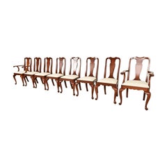 Henkel Harris Queen Anne Solid Cherry Wood Dining Chairs, Set of Eight