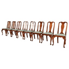 Henkel Harris Queen Anne Solid Cherry Wood Dining Chairs, Set of Eight
