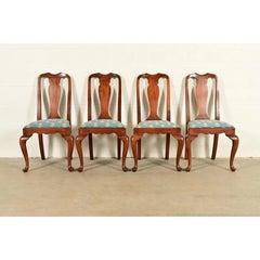 Henkel Harris Queen Anne Solid Cherry Wood Dining Chairs, Set of Four