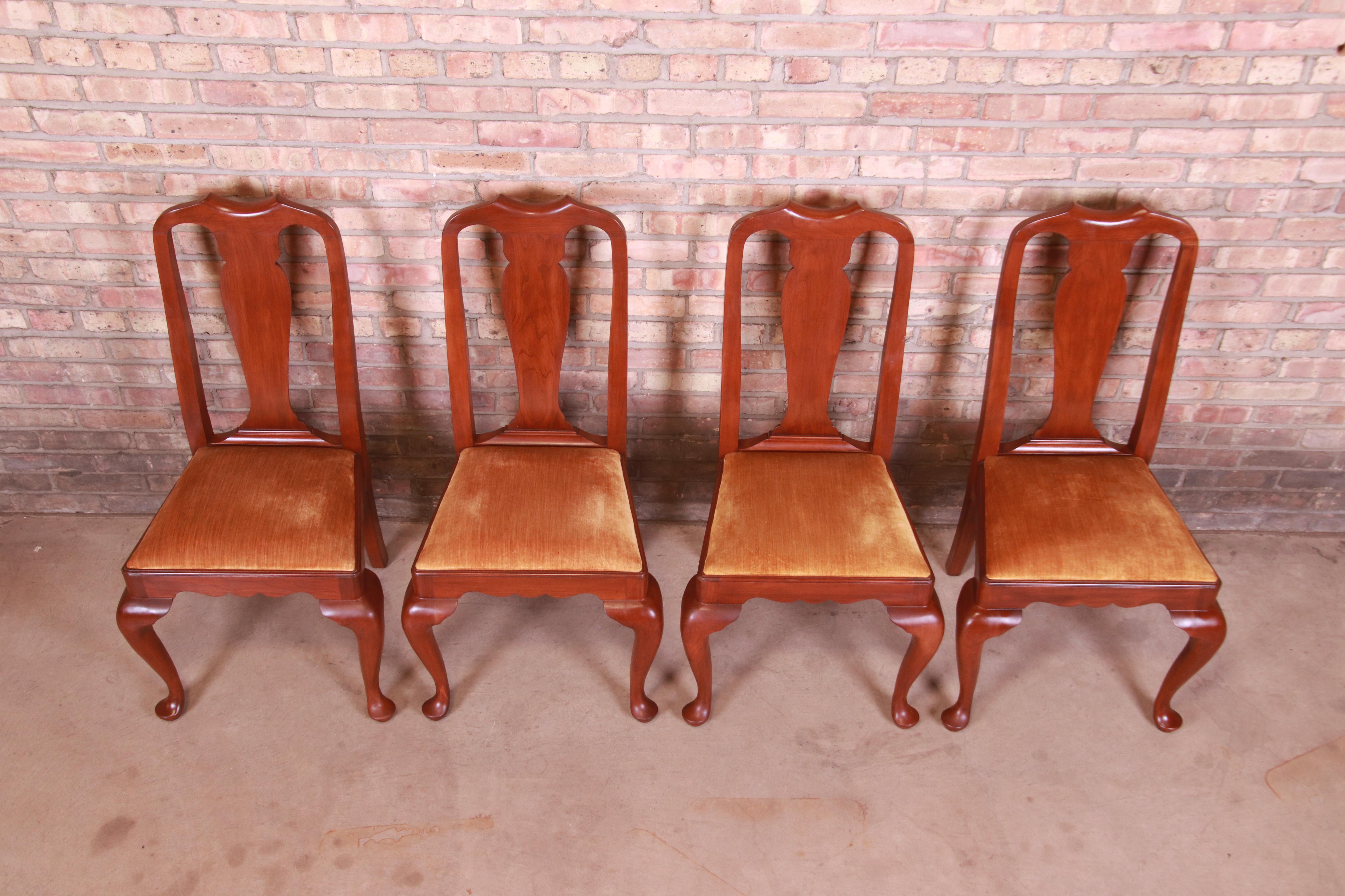 American Henkel Harris Queen Anne Solid Cherry Wood Dining Chairs, Set of Four