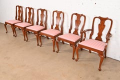 Henkel Harris Queen Anne Solid Cherry Wood Dining Chairs, Set of Six