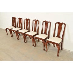 Henkel Harris Queen Anne Solid Cherry Wood Dining Chairs, Set of Six