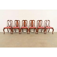 Henkel Harris Queen Anne Solid Cherry Wood Dining Chairs, Set of Six