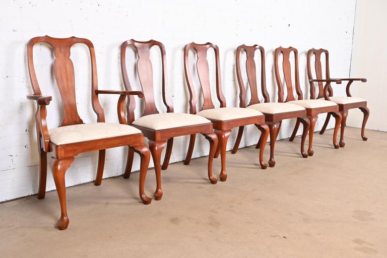 Henkel Harris Queen Anne Solid Cherry Wood Dining Chairs, Set of Six