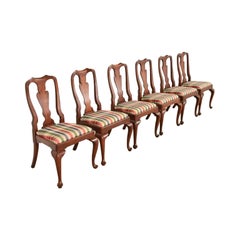 Henkel Harris Queen Anne Solid Cherry Wood Dining Chairs, Set of Six