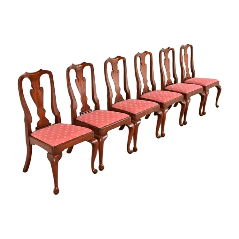 Henkel Harris Queen Anne Solid Cherry Wood Dining Chairs, Set of Six