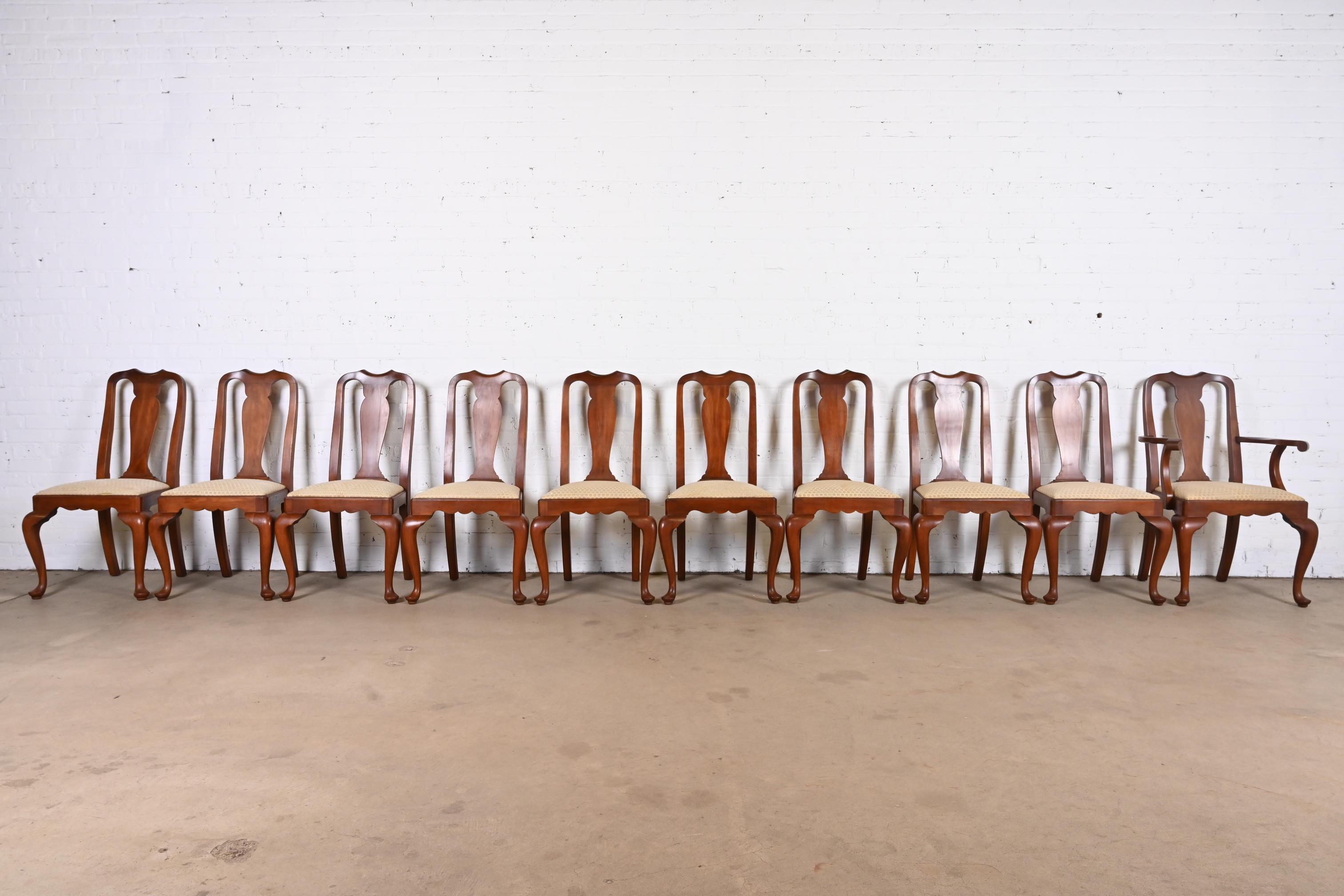 American Henkel Harris Queen Anne Solid Cherry Wood Dining Chairs, Set of Ten