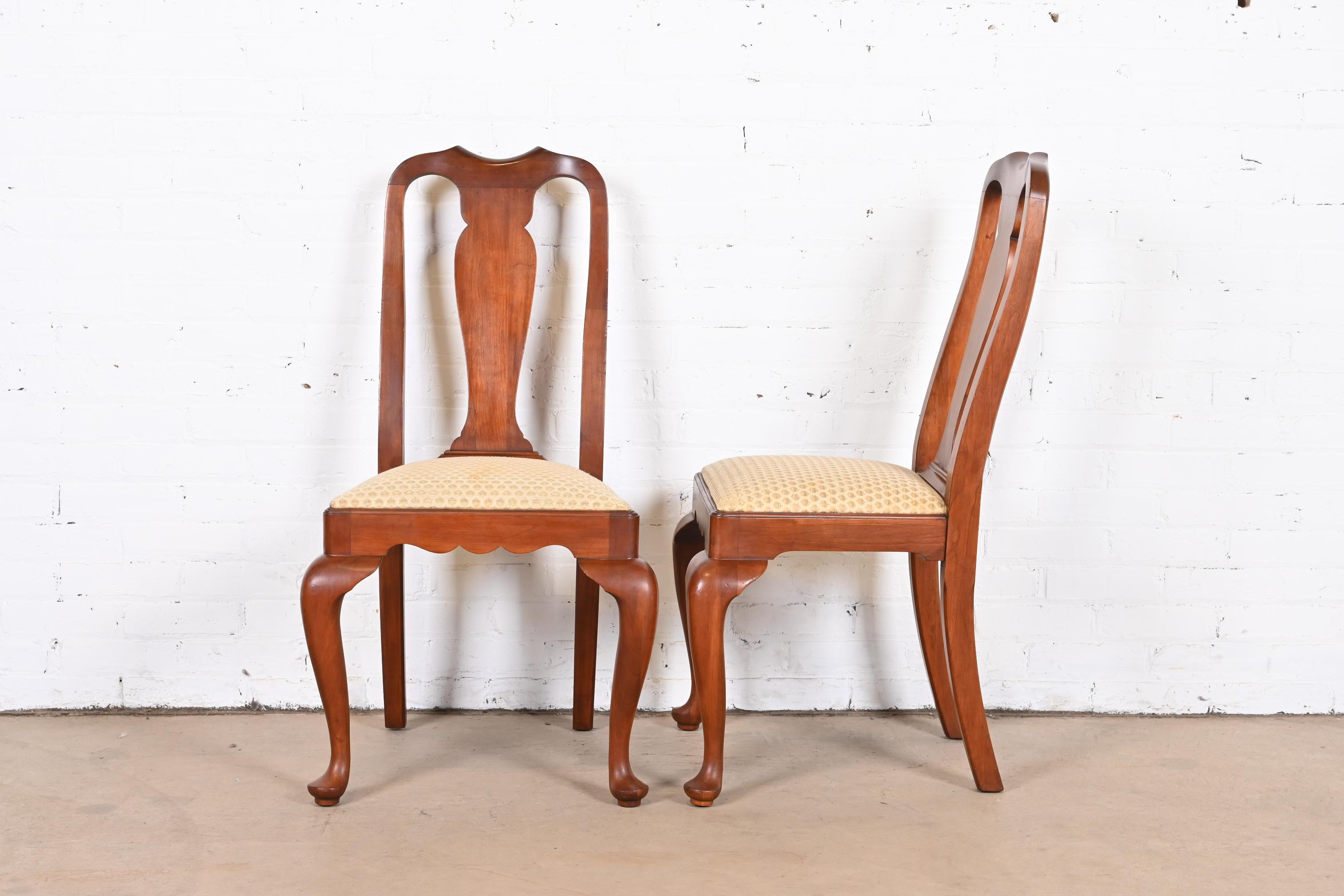 Upholstery Henkel Harris Queen Anne Solid Cherry Wood Dining Chairs, Set of Ten