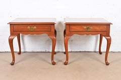 Henkel Harris Queen Anne Solid Cherry Wood Nightstands or Side Tables, Pair