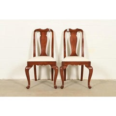 Henkel Harris Queen Anne Solid Cherry Wood Side Chairs or Dining Chairs, Pair