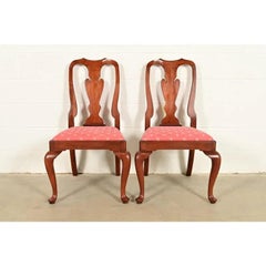 Henkel Harris Queen Anne Solid Cherry Wood Side Chairs or Dining Chairs, Pair