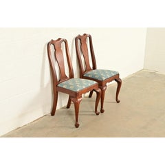 Henkel Harris Queen Anne Solid Cherry Wood Side Chairs or Dining Chairs, Pair