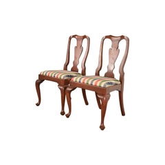 Henkel Harris Queen Anne Solid Cherry Wood Side Chairs or Dining Chairs, Pair
