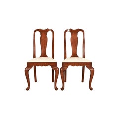 Henkel Harris Queen Anne Solid Cherry Wood Side Chairs or Dining Chairs, Pair