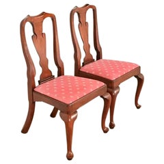 Henkel Harris Queen Anne Solid Cherry Wood Side Chairs or Dining Chairs, Pair