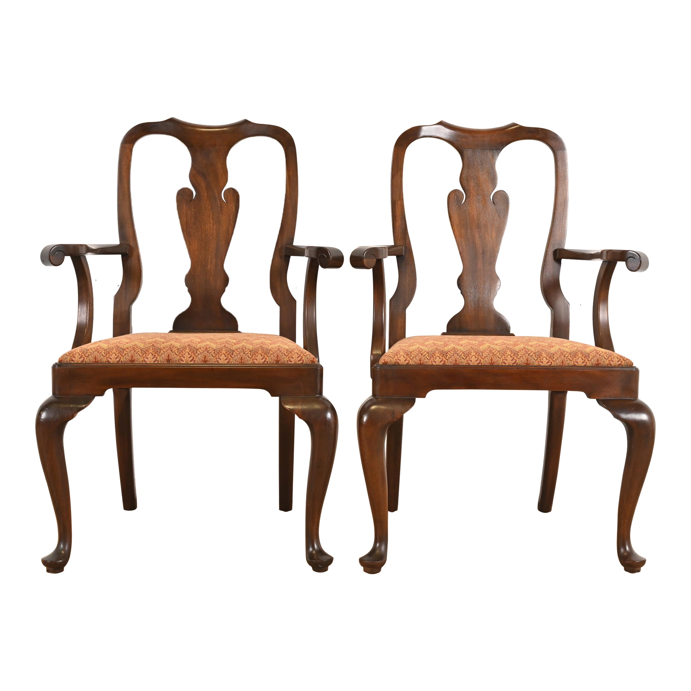 Paire de fauteuils ou de chaises de salle à manger en acajou massif de Queen Anne, Henkel Harris