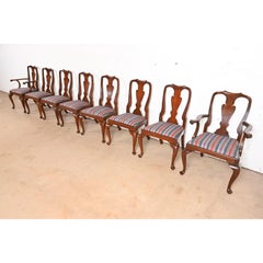 Henkel Harris Queen Anne Solid Mahogany Dining Chairs, Set of Eight